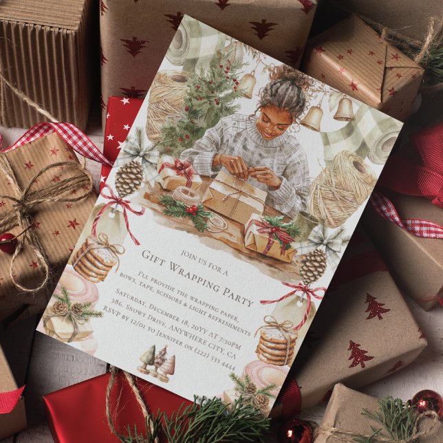 Weihnachtsgeschenk Wrapping Party Afrikanisch Amer Einladung (Von Creator hochgeladen)
