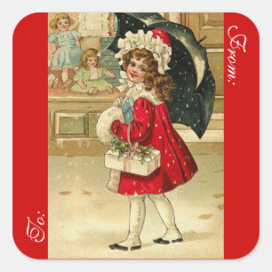 Weihnachtsgeschenkanhänger im viktorianischen Stil Quadratischer Aufkleber