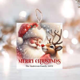 Weihnachtsgeschenkanhänger Süßer Santa und Rudolph Geschenkanhänger