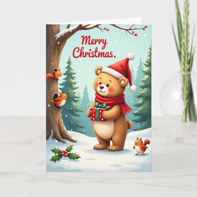 Weihnachtsgeschenkbär Karte (Vorderseite)