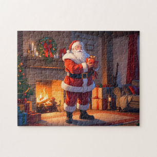 Weihnachtsgeschenke an einem warmen Weihnachtsfeue Puzzle