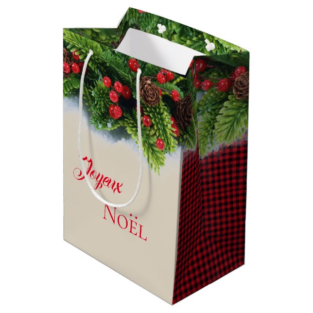 Weihnachtsgeschenke Bag-Evergreen Joyeux Weihnacht Mittlere Geschenktüte (Rückseite Schrägansicht)