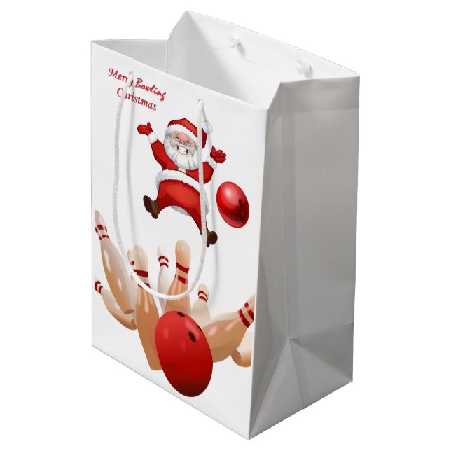 Weihnachtsgeschenke Bags Santa Bowling Mittlere Geschenktüte (Rückseite Schrägansicht)