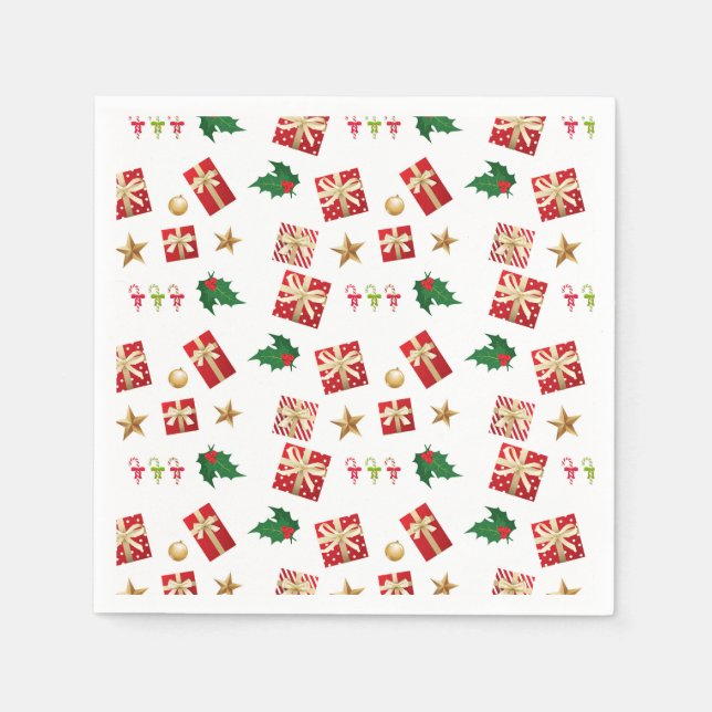Weihnachtsgeschenke Candy Canes Stars Holly Serviette (Vorderseite)