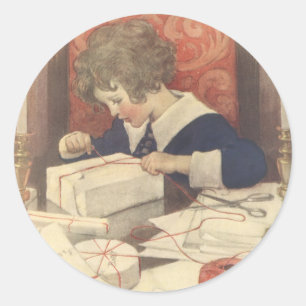 Weihnachtsgeschenke einwickeln, Jessie Willcox Smi Runder Aufkleber