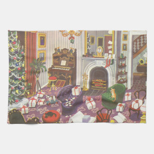 Weihnachtsgeschenke im Wohnzimmer im Vintage-Stil  Geschirrtuch