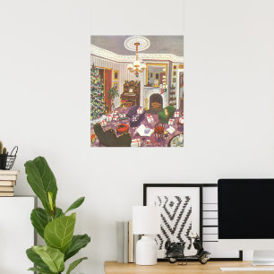 Weihnachtsgeschenke im Wohnzimmer verpacken im Vin Poster