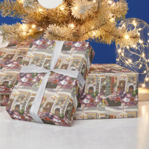 Weihnachtsgeschenke im Wohnzimmer verpacken Vintag Geschenkpapier
