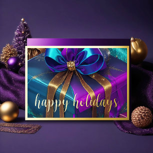 Weihnachtsgeschenke in Lila Türkis Blau Gold bemal Feiertagskarte
