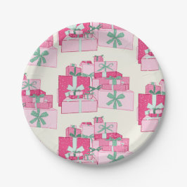 Weihnachtsgeschenke in Rosa und Grün Pappteller