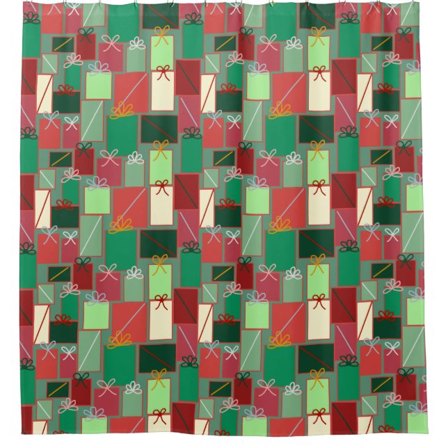 Weihnachtsgeschenke mit Ribbons und Bows Duschvorhang (Vorderseite)