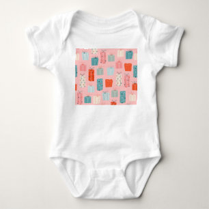 Weihnachtsgeschenke, rosa Hintergrund, vintage Mus Baby Strampler
