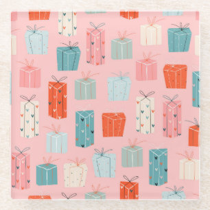 Weihnachtsgeschenke, rosa Hintergrund, vintage Mus Glasuntersetzer