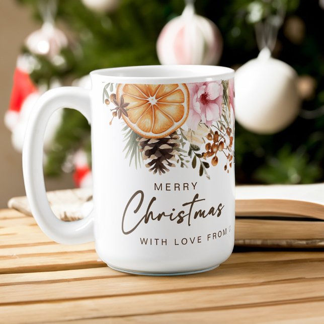 Weihnachtsgeschenke rustikale Winter Zitrusfrüchte Kaffeetasse (Christmas gifts rustic winter citrus botanical coffee mug Christmas gifts for mom)