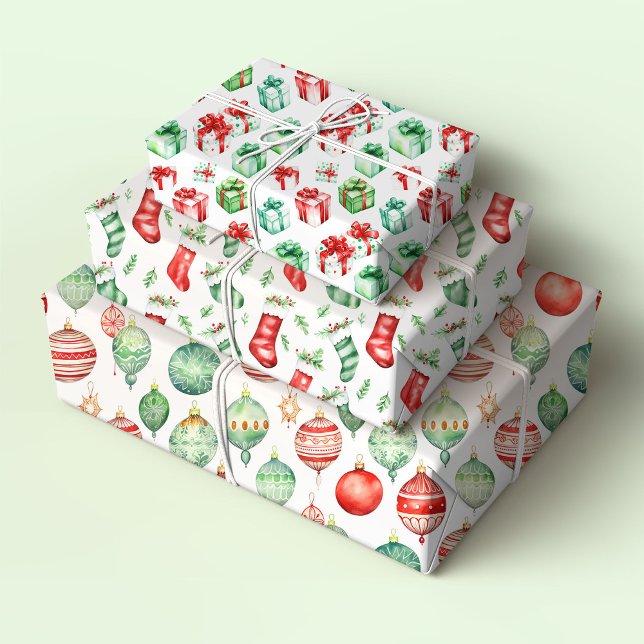 Weihnachtsgeschenke, Strümpfe und Ornamente Geschenkpapier Set (Von Creator hochgeladen)