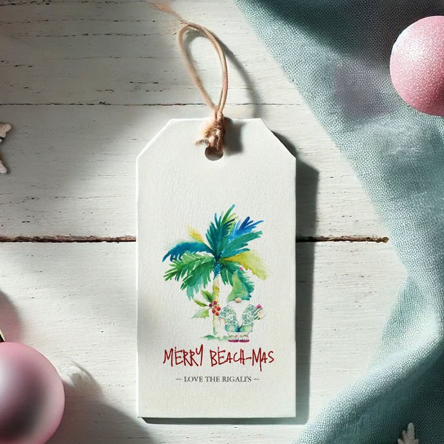 Weihnachtsgeschenke Tags Niedlich Beach-mas Geschenkanhänger (Beachmas Christmas tags tropical beach theme watercolor art by Victoria Grigaliunas Do Tell A Belle)