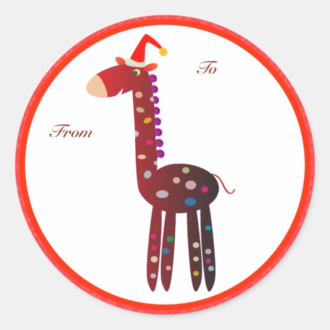 Weihnachtsgeschenke Tags: Rote Giraffe Runder Aufkleber (Vorderseite)