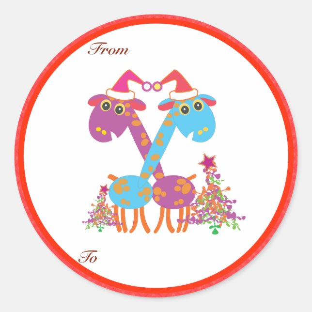 Weihnachtsgeschenke Tags: Zwei Giraffen Runder Aufkleber (Vorderseite)