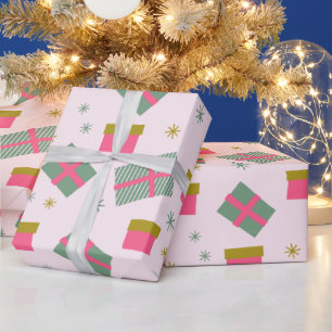 Weihnachtsgeschenke und Schneeflocken modernes Wei Geschenkpapier