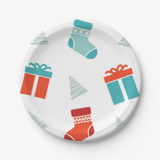 Weihnachtsgeschenke und Strumpf Pappteller