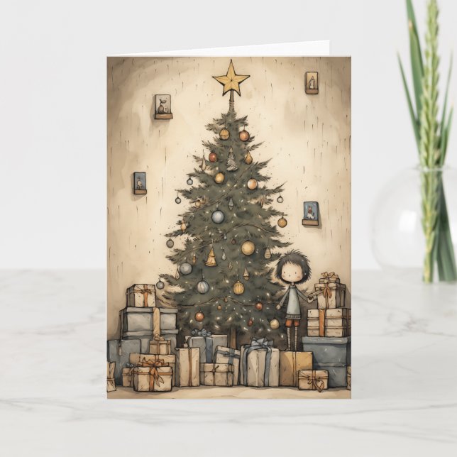 Weihnachtsgeschenke unter der BaumIllustration Karte (Vorderseite)