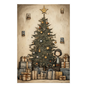 Weihnachtsgeschenke unter der BaumIllustration Poster
