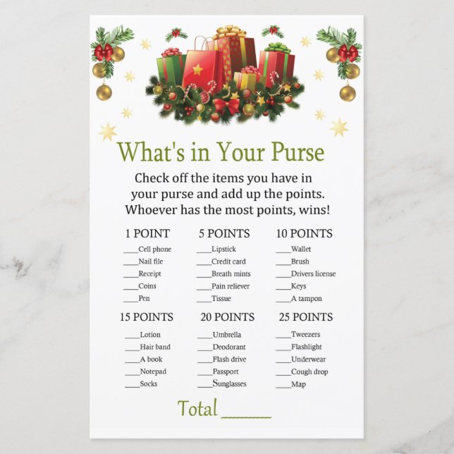 Weihnachtsgeschenke Was ist in deinem Handtaschens (Vorderseite)