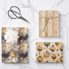 Weihnachtsgeschenke Wrap Stars und Robins Gold & W Geschenkpapier Set