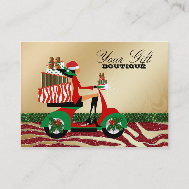 Weihnachtsgeschenkezebra-Grün-roter Schmuck stellt Visitenkarte (Vorderseite)