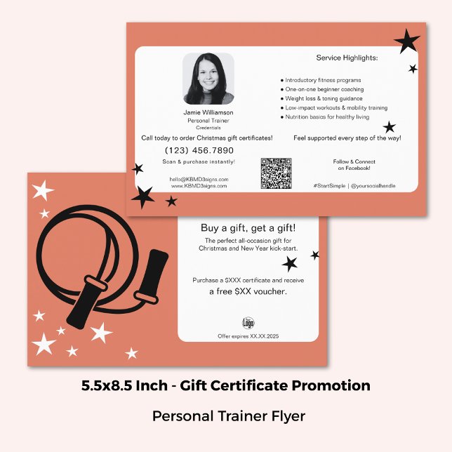 Weihnachtsgeschenkgutschein-Werbeaktion Flyer (5.5x8.5 Inch, Christmas Fitness Gift Certificate Promotion Flyer)