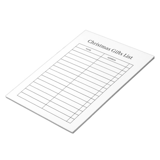 Weihnachtsgeschenkliste Notizblock (angewinkelt)