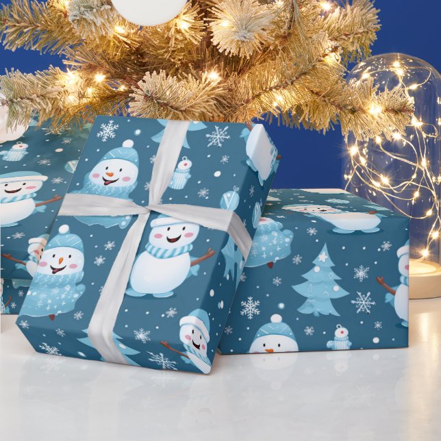 Weihnachtsgeschenkpapier für den blauen Schneemann Geschenkpapier (Feiertage)
