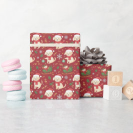 Weihnachtsgeschenkpapier mit Santa & Welpen Geschenkpapier