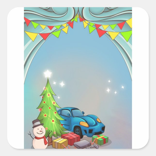 Weihnachtsgeschenksticker für Jungen. Quadratischer Aufkleber (Vorderseite)