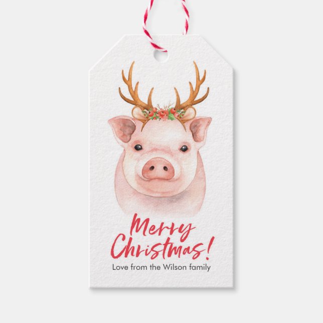 Weihnachtsgeschenktafeln niedliches Schwein Geschenkanhänger (Vorderseite)