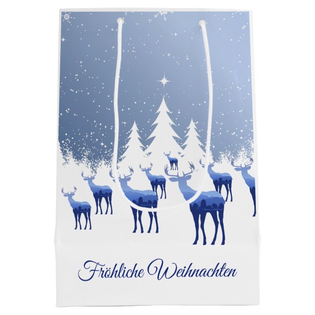 Weihnachtsgeschenktasche Blue Deer Frohliche Weihn Mittlere Geschenktüte (Rückseite)