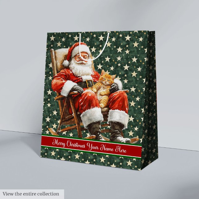 Weihnachtsgeschenktasche mit Monogramm, Vintager W Mittlere Geschenktüte (Christmas Gift Bag with Monogram, Vintage Santa)