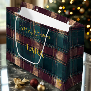 Weihnachtsgeschenktasche mit Vintage-Tartan-Karo-D Große Geschenktüte