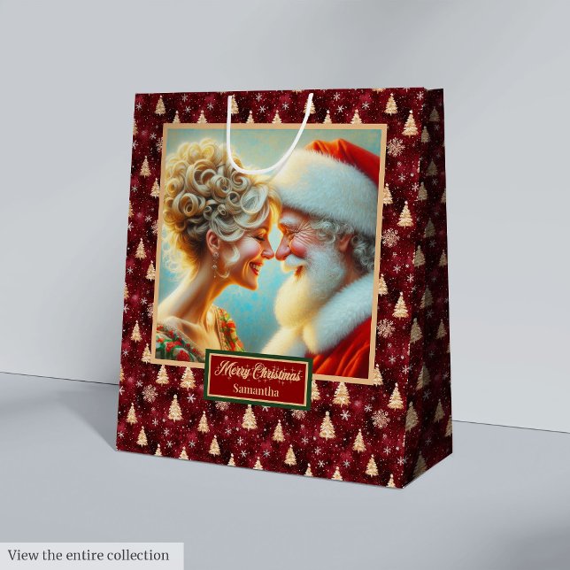 Weihnachtsgeschenktasche mit Watercolor Weihnachts Mittlere Geschenktüte (Christmas Gift Bag With Watercolor Santa Claus)