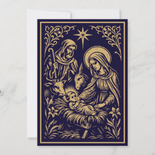 Weihnachtsgeschichte im Retro-Jugendstil-Holzschni Feiertagskarte