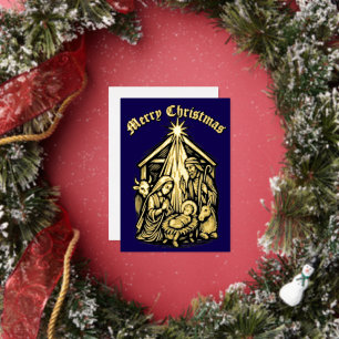 Weihnachtsgeschichte Retro-Mittelalter-Holzschnitt Folien Feiertagskarte