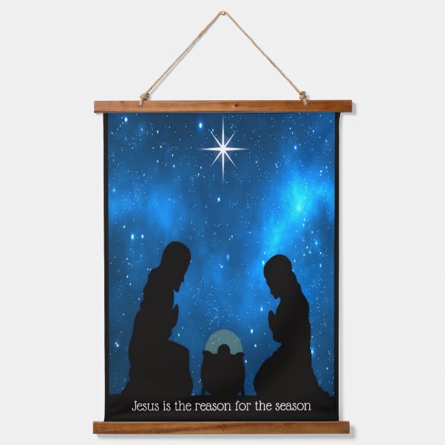 Weihnachtsgeschichte Wandteppich Mit Holzrahmen (Vorderseite)