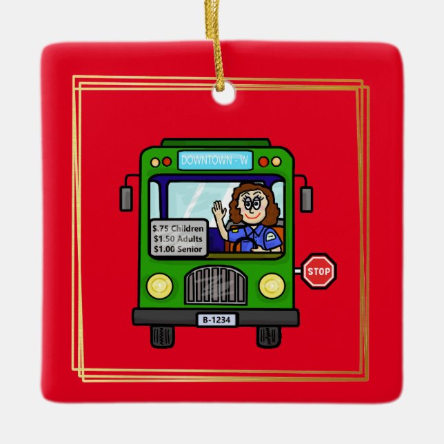 Weihnachtsgeschmuck für weibliche Busfahrer Keramikornament (Vorderseite)