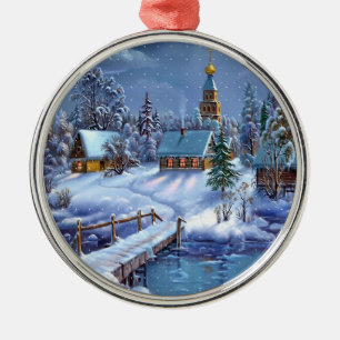 Weihnachtsgeschmuck Vintage Winterszene Metal O Ornament Aus Metall