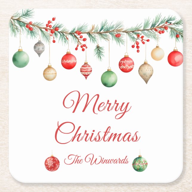 Weihnachtsgeschmuckbörse Party Garland Rechteckiger Pappuntersetzer (Vorderseite)