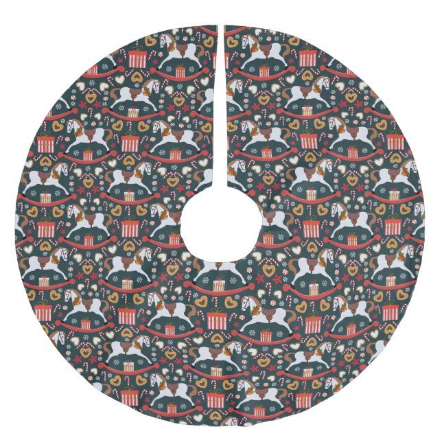 Weihnachtsgestecke Schaukelpferde Dunkelblauer Bau Polyester Weihnachtsbaumdecke (Vorderseite)