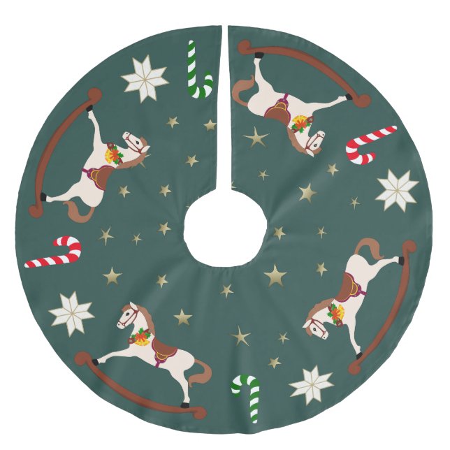 Weihnachtsgestecke Schaukelpferde Dunkelgrüner Bau Polyester Weihnachtsbaumdecke (Vorderseite)