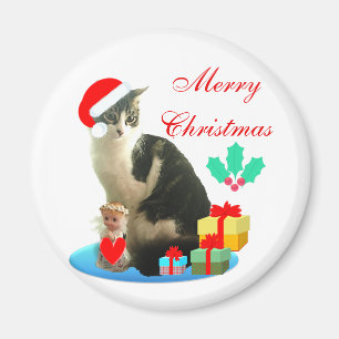Weihnachtsgetigerte Katze, kleiner Engel & Geschen Magnet