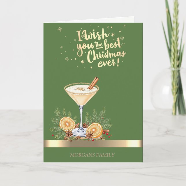 Weihnachtsgetränk Gold Streifen Grün Urlaub Feiertagskarte (Vorderseite)