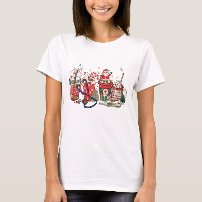 Weihnachtsgetränke Santa Cocoa Hospital Nurse T-Shirt (Vorderseite)